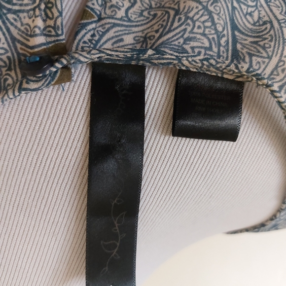 Petticoat Alley Floral Paisley Green Blue White Sheer Peplum Blouse - Picture 9 of 9